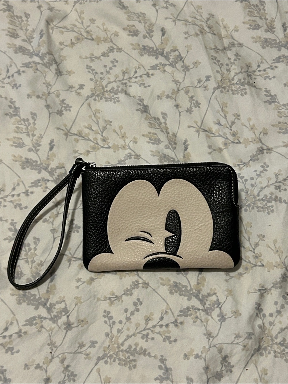 Black and Cream Disney Mickey Mouse Wristlet Wallet with Playful Graphic
